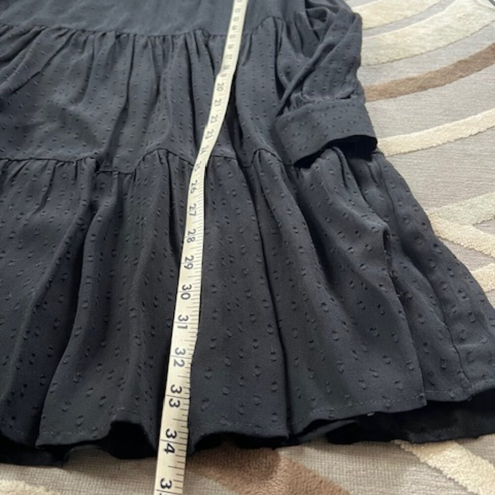Zara Black Baby Doll Sheer Mini Dress Ruffle Front & Long Sleeves - Picture 7 of 8